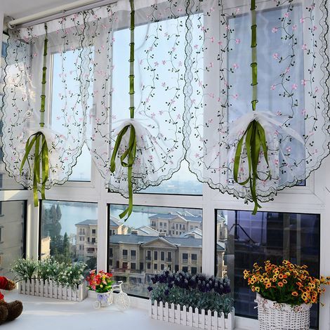 Store bateau brodé — Motif floral classique — Élégant store bateau brodé (80 x 150 cm) (1/5)