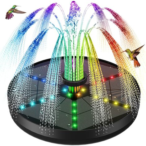 Fontaine Solaire avec LED 2026 Upgrade, 3.5W Solaire Flottant Extérieur Fontaine Pompe Bassin Solaire avec 2000mAh Batterie, 8 Buses pour Bain d'oiseaux, Étang, Piscine, Patio, Jardin Fontaine