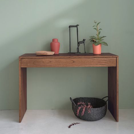 Berah Getah – Console en bois massif finition noyer 120 cm – Hauteur 80 cm – Profondeur 50 cm – 1 grand tiroir – Design épuré et élégant