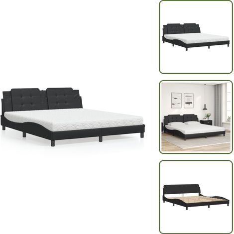Lit avec matelas noir 180x200 cm similicuir - Lit Double - Lit Avec Matelas - Lit Design - Lit Moderne - Lit Confortable (1/5)