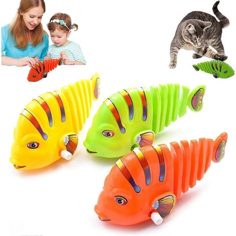 Lot de 3 poissons jouets à remontoir en plastique, poissons jouets oscillants à mécanisme mécanique, poissons jouets à remontoir rotatifs à 360°, jouets interactifs parent-enfant en plastique (1/5)