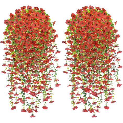 BUNTHAUS Fleur Artificielle Suspendue, 4 PCS Fleur Artificielle Extérieur, 76CM Plantes Suspendues de Simulation, Fleurs Artificielles Tombante de Mariage pour Balcon Jardin et Patio d'Extérieur, Roug (1/5)
