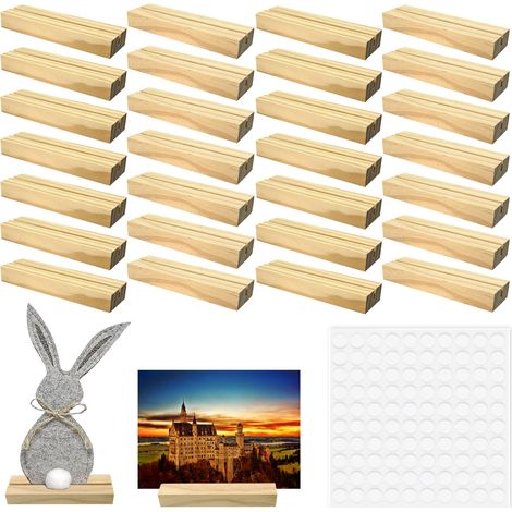 Lot de 30 porte-cartes en bois de hêtre, ruban adhésif double face pour mariages, restaurants et fêtes (10,5 x 3 x 1,5 cm) (1/5)
