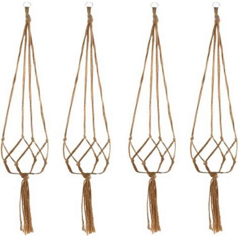 Panier Suspendu Manuel Pot de Fleur Sac en Filet Tressé Maison Vintage Plante Fronde Corde Nouée Jardin Plante Cintre Pot 90 cm (1/4)
