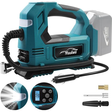 Battery Compressor for 18V, Cordless Electric Air Pump with Car Cable and 3 Nozzles, Portable Tire Inflator with LED Light for Cars, Motorcycles, Bikes, Balloons (1/5)