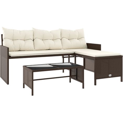 Maison Exclusive - Divano da Giardino con Tavolo e Cuscini a L Marrone Polyrattan