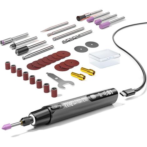 Outil Rotatif - 6 Vitesses, Crayon à Graver Rechargeable avec Éclairage,Outil rotatif électrique éclairage intégré Pour la restauration de modèles, réparation électronique, bijouterie, le Gris (1/5)