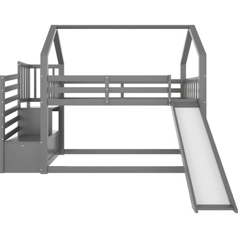 Letto a castello per bambini 90x200 cm grigio con scivolo e scala contenitore in pino e MDF (1/5)