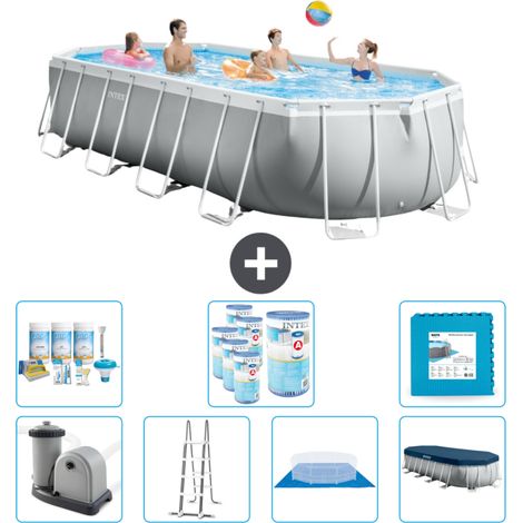 Intex Oval Prism Frame Swimmingpool – 610 x 305 x 122 cm – Grau –  Inklusive Zubehör CB42 (1/4)