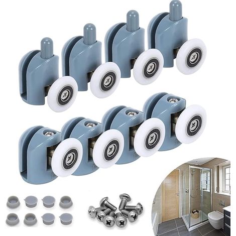 8 Pièces Poulie de Porte Douche,Roulettes pour Douche Galets Roulette Coulissante Roulettes Cabine Salle Bain 23mm, Gris, 23mm/0,9 pouces, (G7) (1/5)