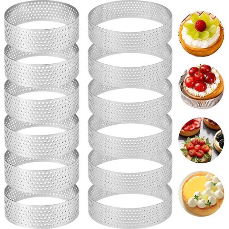 12 Pieces Mini Pastry Circles 8 cm 5 cm Perforated Pie Rings (1/5)