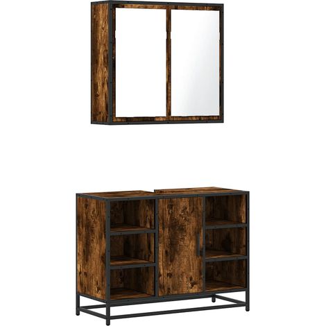 Set Mobili da Bagno 2 pz Rovere Fumo in Legno Multistrato vidaXL (1/5)