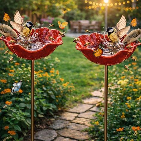 Mangiatoie per uccelli - 141460 cm - Lega di alta qualità - Elegante forma a fiore - Decorazioni da giardino - Accessori per animali domestici - (2 pezzi) (1/5)