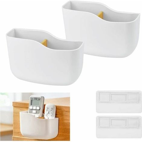 2 PCS Support Telecommande Mural Adhesif en Boite Rangement Blanc (14x5.5x9.5cm) (1/5)
