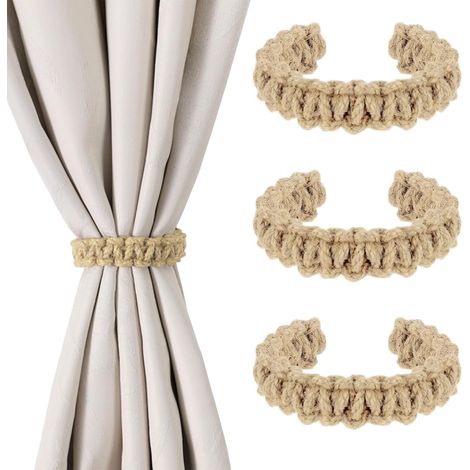 4 Pièces Embrasse pour Rideaux Attache Rideau Pince Beiges Attaches Rideaux Tissées Main Embrasses BohèMe avec Corde Supports Coton Tressé pour Salon Chambre Salle Manger Salle Bain (Lin) (1/5)