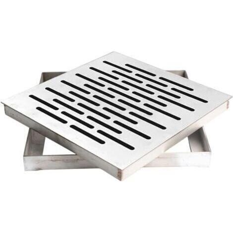 Siphon de sol en acier inoxydable avec cadre, couvercle de drainage extérieur, grille d'évacuation d'eau de pluie, carré antidérapant pour sol de jardin (200 x 200 x 20 mm)