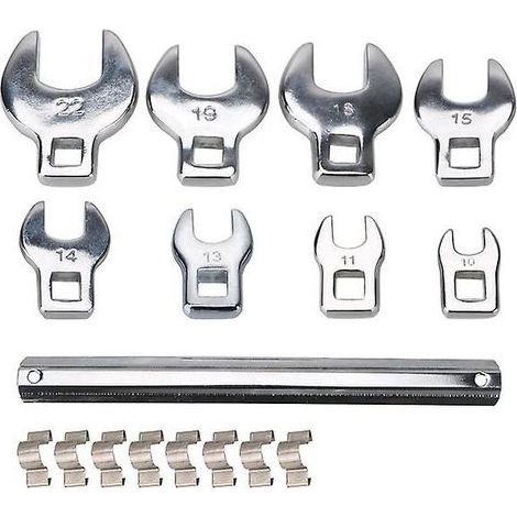 8-teiliger Krähenfuß-Schlüsselsatz, 10–22 mm – Verchromter Kohlenstoffstahl – Austauschbarer 3/8"-Ratschenkopf – Für beengte Platzverhältnisse (1/2)