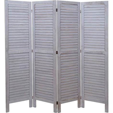 Paravent HHG-523, Trennwand Sichtschutz Raumteiler, Shabby-Look 170x162cm grau