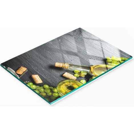 Elegante e resistente vassoio in vetro con stampa di vino bianco e frutta, 80x52 cm. (1/5)