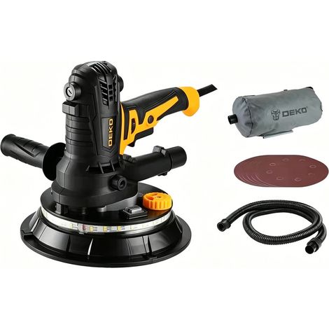 Ponceuse orbitale électrique 900W DKWP180CD, ponceuse pour plaques de plâtre, outil de ponçage mural portable, vitesse 1200–2500 tr/min, disque 180mm, kit abrasif