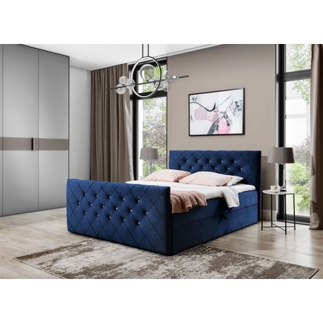 Boxspringbett Schlafzimmerbett EIVOR 200x220cm Stoff Magic Velvet Dunkelblau (1/2)