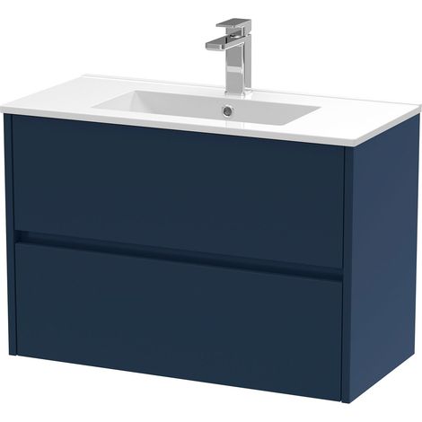 Havana Wall Hung 2-Drawer Vanity Unit with Basin 2 800mm Wide - Midnight Blue (1/5)