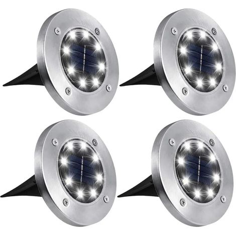 Juego de 4 luces solares de disco de 8 LED para jardines exteriores, iluminación solar empotrada, iluminación de patios, focos, luces solares LED empotradas en el suelo - Luz blanca (1/5)