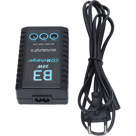 Chargeur d'équilibrage pour batteries lithium polymères 2-3S pour modèles réduits d'avions (7,4 V/11,1 V, 20 W, 1,6 A, prise B3EU, 100-240 V). (1/5)