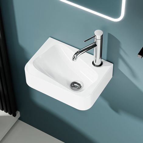 DILECI - Vasque lave-mains murale asymétrique sortie droite en céramique blanche (3625,5cm) PICASSO (1/5)