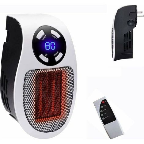 Réchauffeur d'espace 500 W, radiateur électrique à prise murale comme on le voit à la télévision avec thermostat et minuterie réglables et affichage à LED, compact pour le dortoir de bureau. (1/5)