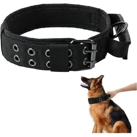 Collier de Chien Tactique avec Poignée Commande, Militaire Collier Réglable Chien Rembourré,Boucle en Métal Entraînement (L) (1/4)