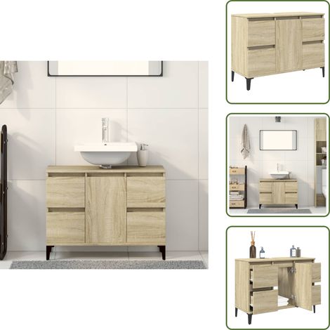 The Living Store Meuble d'évier chêne sonoma 80x33x60 cm bois d'ingénierie - Meubles De Salle De Bain - Armoire De Lavabo - Meuble Vasque - Rangement Salle De Bain - Commode Salle De Bain