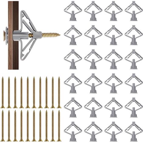 100 Pieces Chevilles pour Plaques de Plâtre, Chevilles pour Cloison Sèche 50 Cheville Brique Creuse Forme Papillon avec 50 Pieces Vis pour Plaques de Plâtre, Panneaux de Fibres, Murs Creux (1/5)