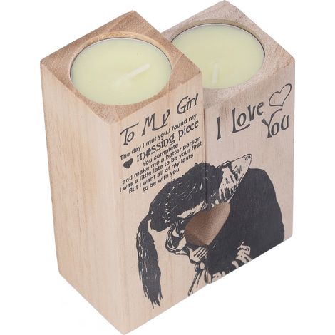 Bougeoir en Bois Cœur Gravure Artisanale - Décoration Maison Romantique 2 Pièces (1/5)