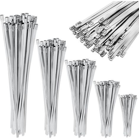 180 Pièces Collier de Serrage Inox Set, 4,6x100/150/200/250/300mm Résistance à la Traction 125kg, Colliers de Serrage en Acier Métallique Inoxydable, Résistant aux UV, Argenté, pour Jardinage (1/5)