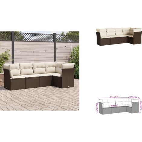 5-tlg. Garten-Sofagarnitur mit Kissen Braun Poly Rattan - Gartensofas - Outdoor Möbel - Lounge Set - Rattan Sofa - Gartenlounge (1/3)