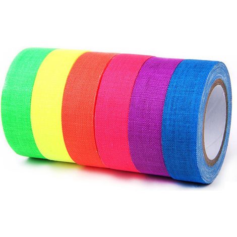 Lot de 6 rubans adhésifs fluorescents UV en coton mat, lumineux et auto-adhésifs pour la décoration de fêtes et de maisons. (1/5)