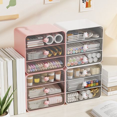 Piggy Pink Kosmetikaufbewahrungsbox mit 3 Schubladen für Büro oder Studentenwohnheim, multifunktional, kompakt, dekorativer Kunststoff (1/5)