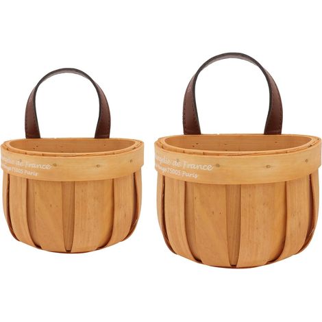 2 Pièces Panier Tressé Mural en Bois, Khaki, Poignée, Simple (1/5)