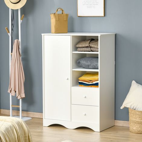 Armoire avec Porte et 5 étagères. 3 niches. 2 tiroirs. meuble de rangement blanc pour chambre. salon. bureau