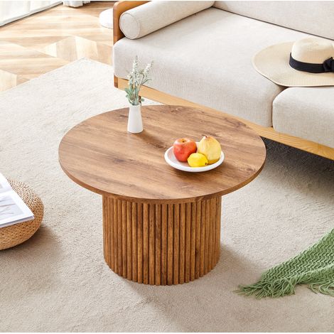 Couchtisch 70x70x42 cm Holzoptik aus MDF und Metall mit geriffeltem Säulensockel (1/5)