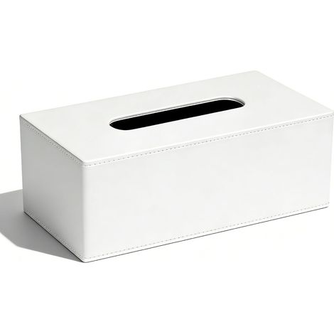 Caja dispensadora de pañuelos de piel sintética, para oficina y hogar, 25 x 12 x 10 cm, blanca.