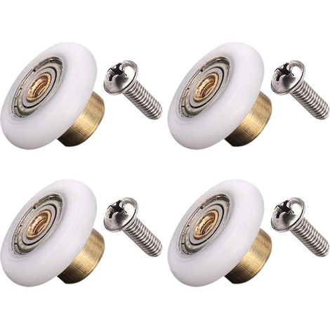 Lot de 4 roulements, roues de douche avec vis, rouleau pour porte coulissante, roulettes, roulements, pour portes coulissantes, blanc, 19 mm (1/4)