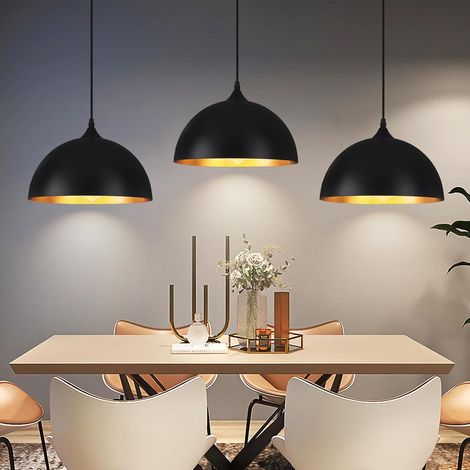 Lot de 3 Suspensions Industrielles, Suspensions Noires et Dorées (1/5)