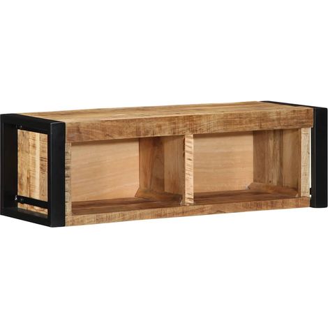 Pratico mobile porta TV da parete con contenitore 80 x 30 x 25 cm in legno massello di mango grezzo 020057661