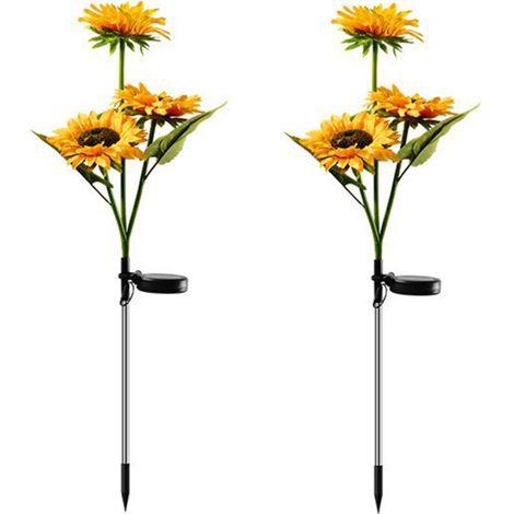 Luces solares exteriores con forma de girasol, impermeables, con encendido automático, 2 unidades (amarillas) (1/5)