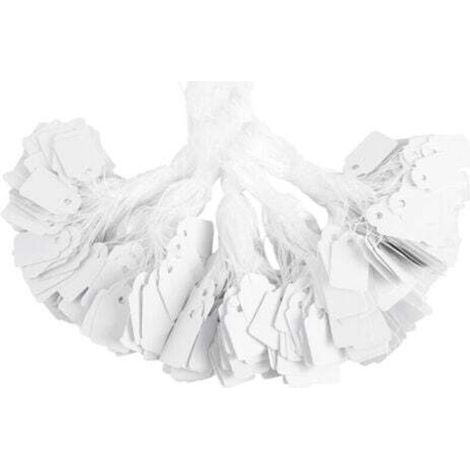 500 cartellini prezzo in carta (bianchi, 1,5 x 2,5 cm), cartellini prezzo vuoti personalizzabili con cordino, adatti per confezionare regali di nozze, abbigliamento e gioielli.