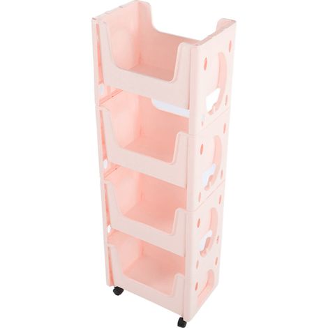Chariot robuste à 4 niveaux avec roues verrouillables, idéal pour les livres, les jouets et les flacons d'épices. Couleur : rose. (1/5)