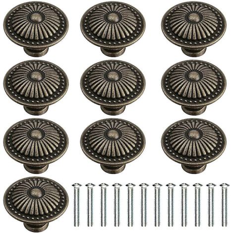 Ensemble de 15 pièces de boutons et poignées de meubles en laiton antique turst4care, poignées de tiroir de meubles en or brossé, motif soleil doré vieilli. (1/5)