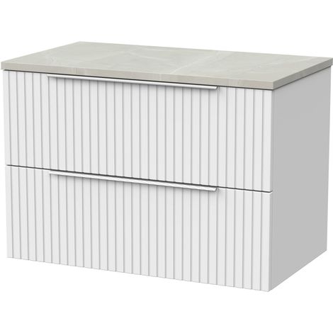 Callingwood Contemporary Wall Hung 2 Drawer Vanity Unit with Marble Plaster Laminate Worktop , 800mm, Matt White